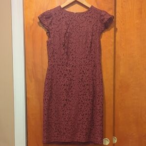 Ann Taylor Burgundy Lace Knee Length Dress